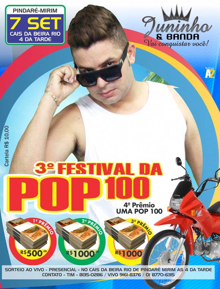 Pindaré – Mirim recebe neste domingo o Festival da POP 100; cartelas apenas R$ 10,00