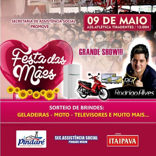 Dia 09 de maio na Atlética Tiradentes tem a Festa das Mães 2015