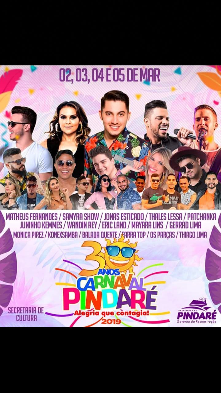 Divulgada as atrações do Carnaval 2019 de Pindaré Mirim