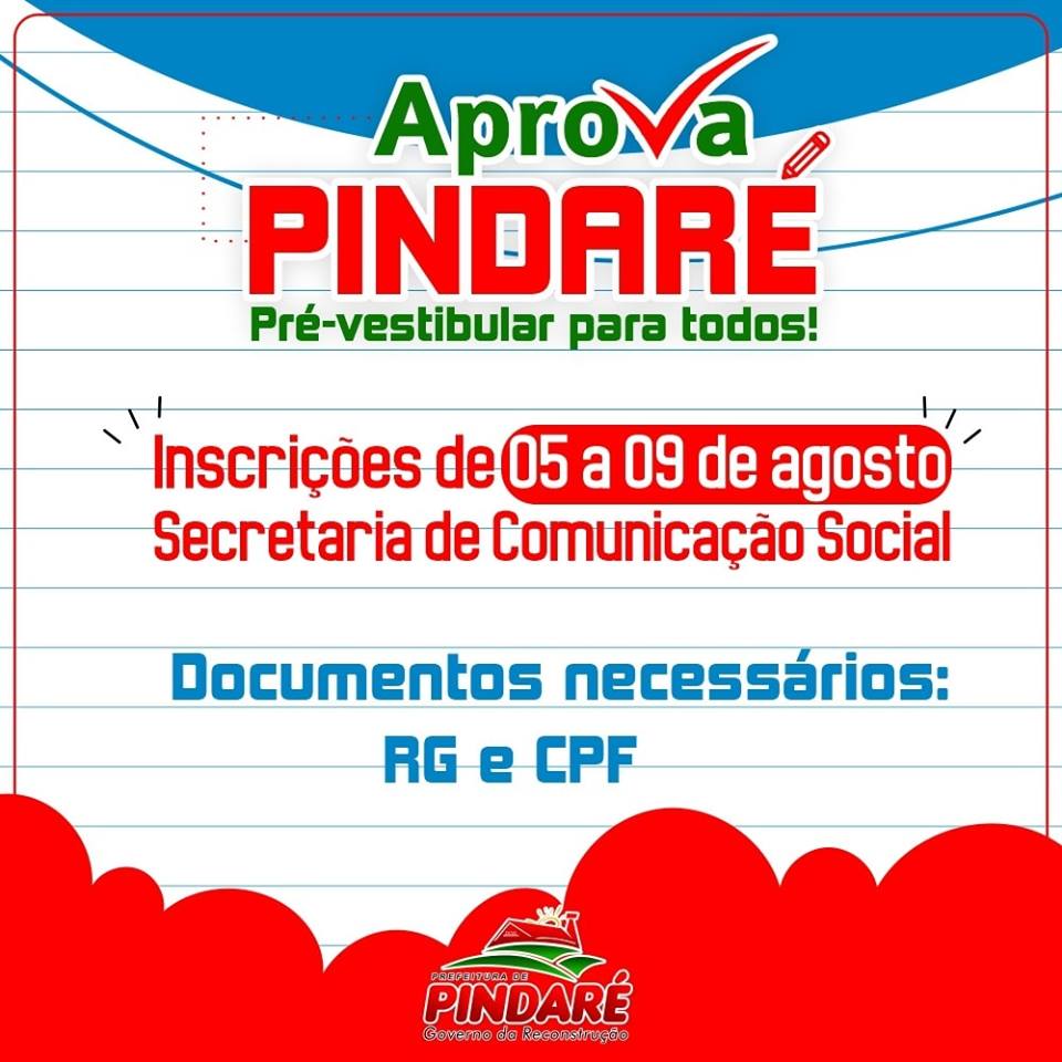 Inscrições para pré-vestibular gratuito começa dia 5 de agosto em Pindaré Mirim