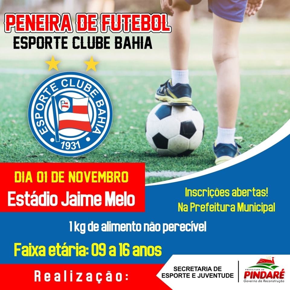 Secretaria de Esporte e E.C Bahia promovem peneira de futebol nesta sexta-feira (1º) em Pindaré